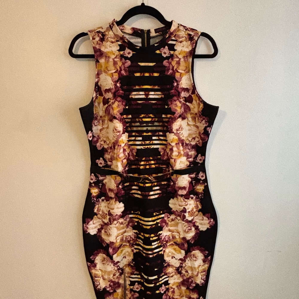 Material Girl BLK w/ Pink Tan Sleeveless Bodycon Dress
